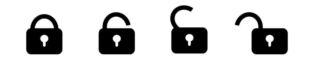 Open closed lock padlock icon. Lock unlock icon vector