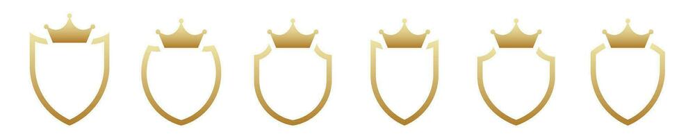 Icon shield with crown gold premium vector. vector