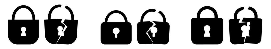 Broken unlock padlock icon. Lock icon with crack vector