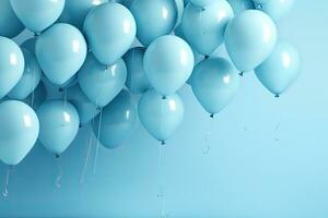 Generative AI, a birthday concept, light blue balloons full background. Copy space photo