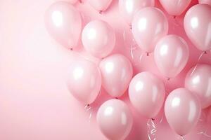 Generative AI, a birthday concept, light pink balloon full background. Copy space photo