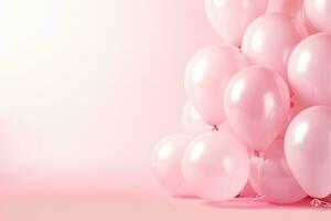 Generative AI, a birthday concept, light pink balloon full background. Copy space photo