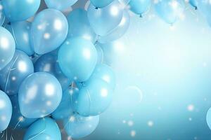 Generative AI, a birthday concept, light blue balloons full background. Copy space photo