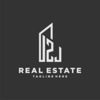 ZJ initial monogram logo for real estate with building style vector