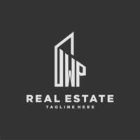 WP initial monogram logo for real estate with building style vector