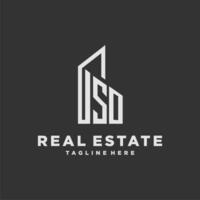 SO initial monogram logo for real estate with building style vector