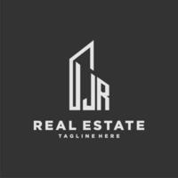 JR initial monogram logo for real estate with building style vector