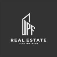 PF initial monogram logo for real estate with building style vector