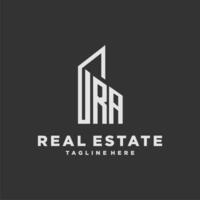 RA initial monogram logo for real estate with building style vector