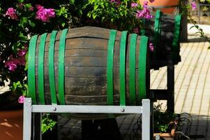 wine barrels in the garden photo