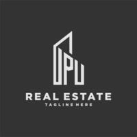 PU initial monogram logo for real estate with building style vector