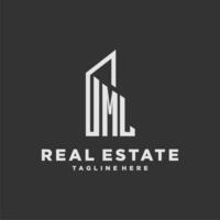 ML initial monogram logo for real estate with building style vector