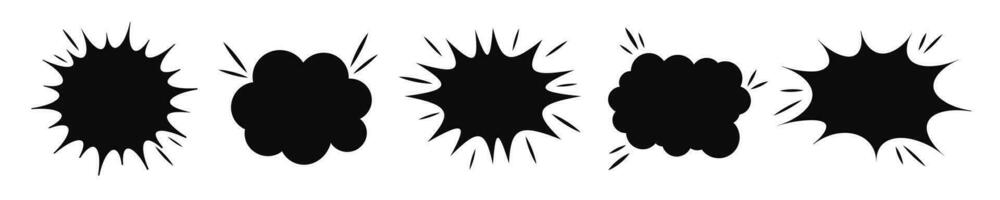 Comic explosion bang black silhouette vector effect. Slap burst boom shape.