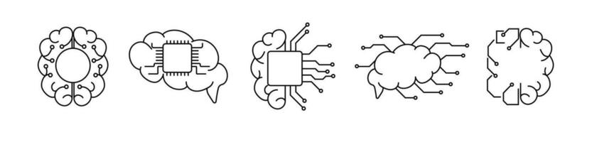 Tech robot brain cpu chip frame. Digital ai deep learning futuristic circle border. vector