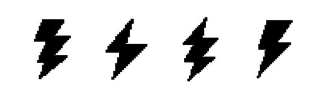 8 bit  lightning bolt  retro black silhouette icon. 8 bit battery charge symbol vector