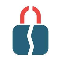 Broken Lock Vector Glyph Two Color Icon For Personal And Commercial Use.