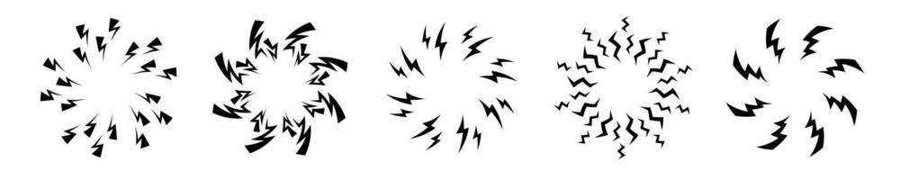 Lightning bolt round frame. Battery charge flash energy. vector