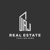 AJ initial monogram logo for real estate with building style vector