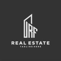 rf inicial monograma logo para real inmuebles con edificio estilo vector