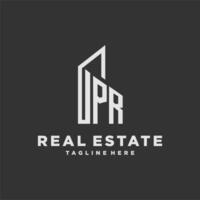 PR initial monogram logo for real estate with building style vector