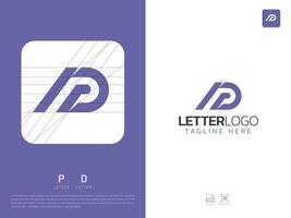 Letter PD monogram initial logo, geometric, modern, gradient, grid logo vector