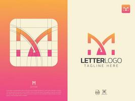 Letter M monogram initial logo, geometric, modern, gradient, grid logo vector