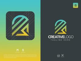 Letter MS monogram initial logo, geometric, modern, gradient, grid logo vector