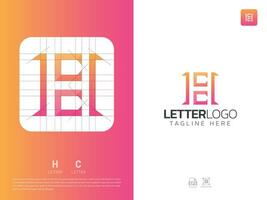 Letter HC monogram initial logo, geometric, modern, gradient, grid logo vector