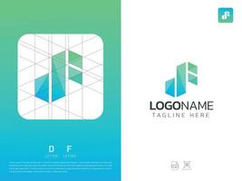 Letter DF monogram initial logo, geometric, modern, gradient, grid logo vector