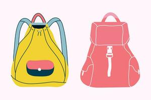 two backpack in cartoon design vector