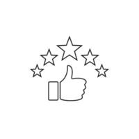 Hand with thumb up and stars rating icon. Five stars rating review icon. Feedback, Best seller, Quality icon. vector