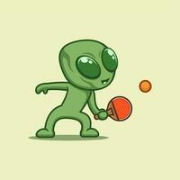 cute cartoon aliens playing tennis table vector