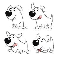 Funny happy dog, cartoon, comic character in various poses, vector drawing