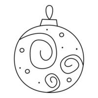 Doodle Christmas ball with spiral pattern and circles. Vector black and white clipart illustration.
