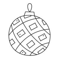 Checkered Christmas ball in doodle style. Vector black and white clipart illustration.