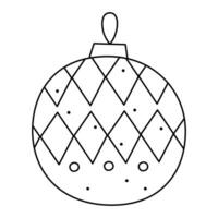 Christmas ball with a pattern of rhombuses and circles. Doodle vector black and white clipart illustration.