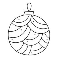 Doodle Christmas ball with abstract wave pattern. Vector black and white clipart illustration.