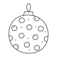 Christmas ball with circle pattern in doodle style. Vector black and white clipart illustration.