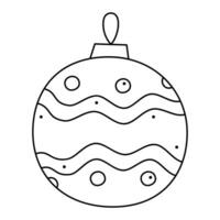 Christmas ball with a pattern of wavy lines and circles. Doodle vector black and white clipart illustration.