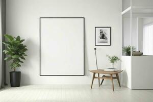 AI generated Mockup poster frame in living room. AI Generative Pro Photo