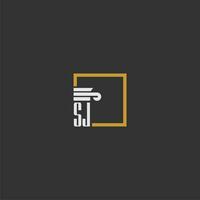 SJ initial monogram logo for lawfirm with pillar in creative square design vector