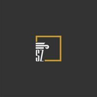 SZ initial monogram logo for lawfirm with pillar in creative square design vector