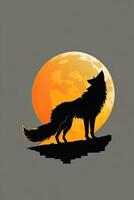 ai generado ilustración de un lobo en un antecedentes de el lleno Luna. foto