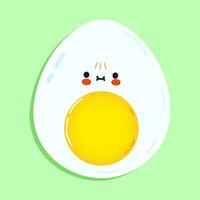 Egg sticker character. Vector hand drawn cartoon kawaii character illustration icon. Isolated on green background. Egg character concept