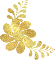 Golden decorative frame with glitter flowers png