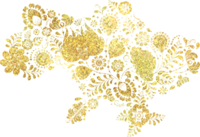Golden decorative Ukraine silhouette with shiny flowers png