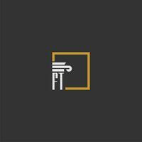 FT initial monogram logo for lawfirm with pillar in creative square design vector