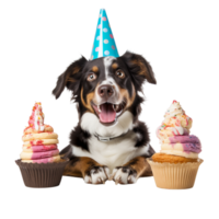 AI generated A dog wearing a party hat that says bernese mountain on it png