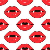 seamless pattern, kiss, love, vampire bite, lips and tongue vector