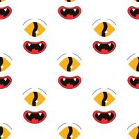 Seamless pattern, characters, weird scary faces, demon eyes vector